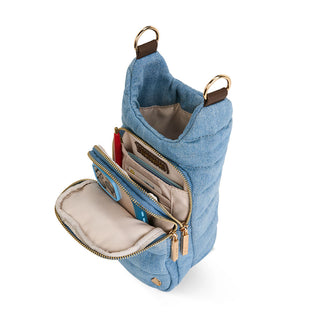 Light Denim HydroBag® with Gold Hardware and Denim overlaid Vegan Leather Strap