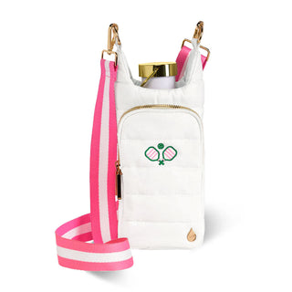 White HydroBag® with Pickleball Embroidery and Striped Strap