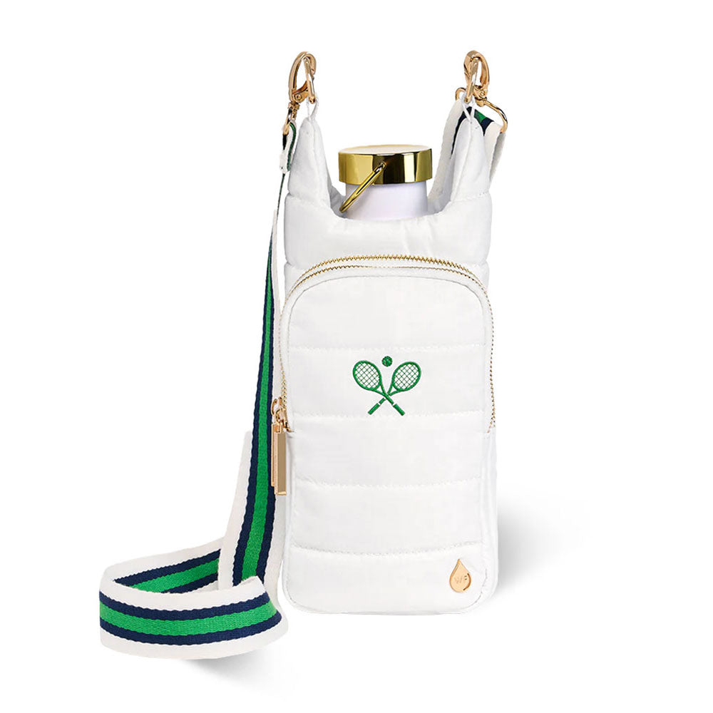 White HydroBag with Tennis Embroidery and Navy, Green, White Strap
