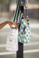 White HydroBag with Tennis Embroidery and Navy, Green, White Strap