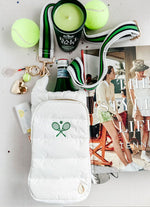 White HydroBag with Tennis Embroidery and Navy, Green, White Strap