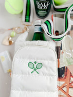 White HydroBag with Tennis Embroidery and Navy, Green, White Strap