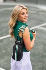 Black Coated Perforated Neoprene HydroBag® with Green, Black, White Striped Strap