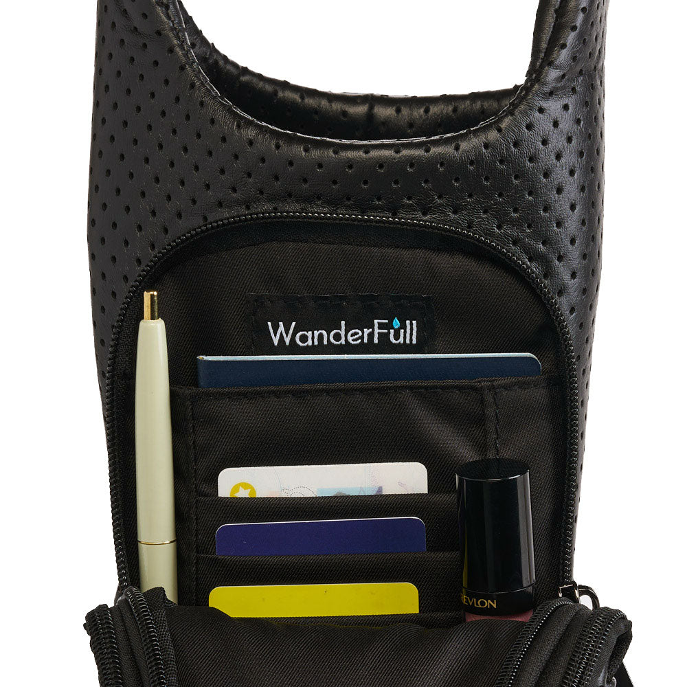 Black Coated Perforated Neoprene HydroBag® with Green, Black, White Striped Strap