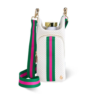 White Coated Perforated Neoprene HydroBag® with Pink/Green Stripe
