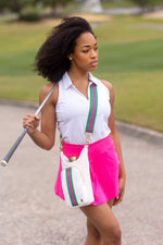 White Coated Perforated Neoprene HydroBag® with Pink/Green Stripe