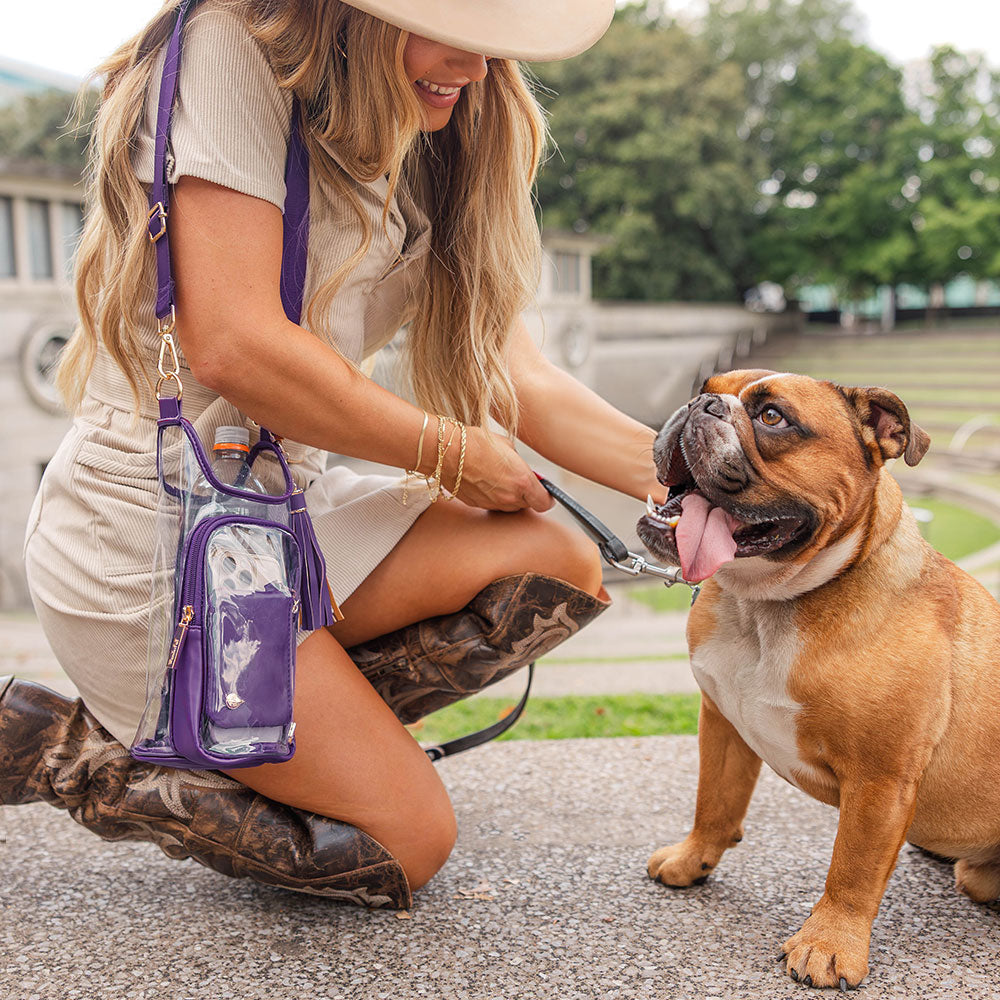 Clear HydroBag® Stadium with Purple Trim and Matching Pouch
