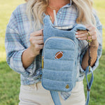 HydroBag® HANDLE™- Football Embroidery on Denim with Gold Hardware