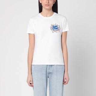 White T-shirt With Logo Embroidery