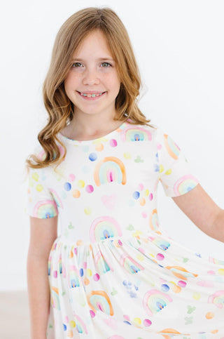 Watercolor Rainbows S/S Pocket Twirl Dress - By Baano