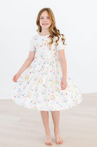 Watercolor Rainbows S/S Pocket Twirl Dress - By Baano