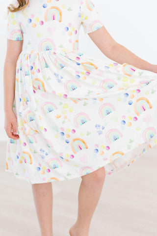 Watercolor Rainbows S/S Pocket Twirl Dress - By Baano