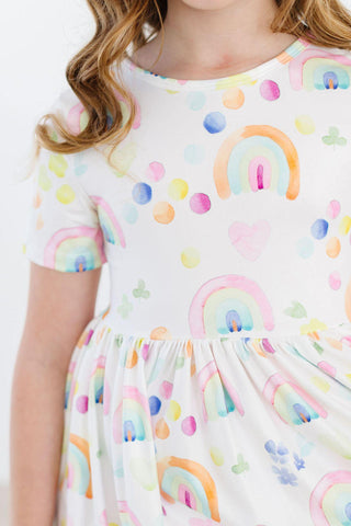 Watercolor Rainbows S/S Pocket Twirl Dress - By Baano