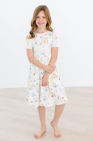 Watercolor Rainbows S/S Pocket Twirl Dress - By Baano