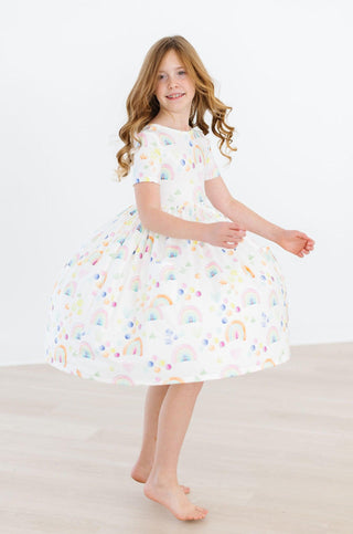 Watercolor Rainbows S/S Pocket Twirl Dress - By Baano