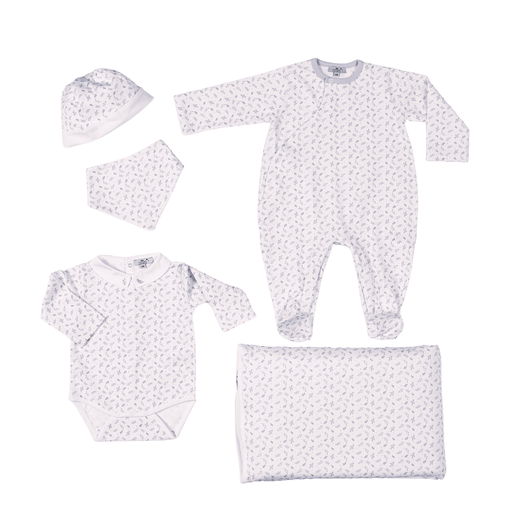 Boys Blue Leaves Print Cotton Welcome Set (5)