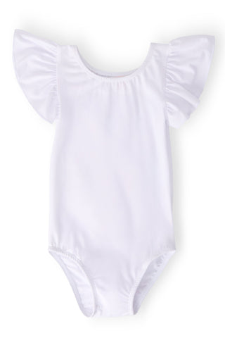 White S/S Flutter Sleeve Leotard