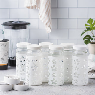 Flower Petals Silicone Protective Bottle Sleeves Set, for 16oz Bottles (White)