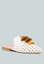 Miriam Woven Metallic Tassel Flat Mules