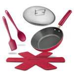 MASTERPAN Ceramic Nonstick Stovetop Oven Frypan & Skillet with Stainless Steel Lid & Utensils, Beet 9.5" (24cm)