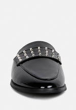Yashta Patent Studded Flat Mules