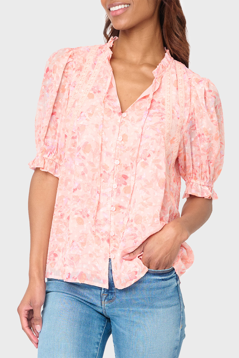 Sia Elbow Sleeve Crochet Trim Blouse - By Baano