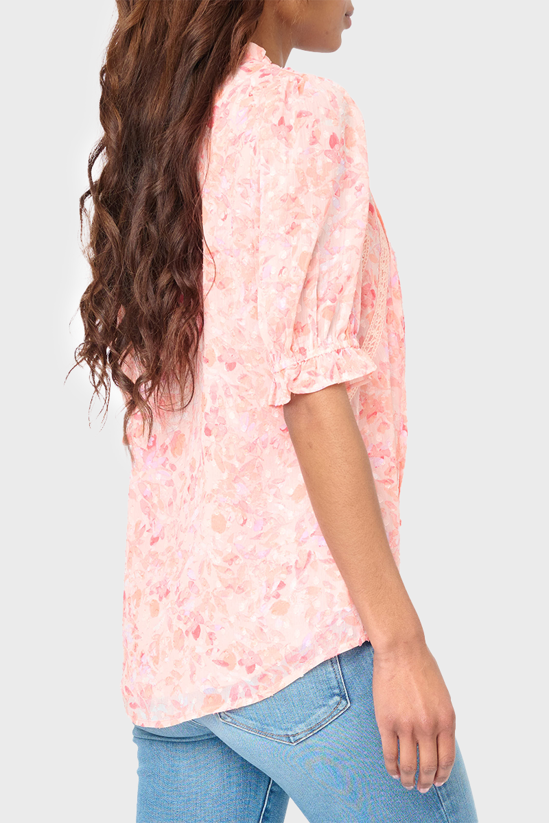 Sia Elbow Sleeve Crochet Trim Blouse - By Baano