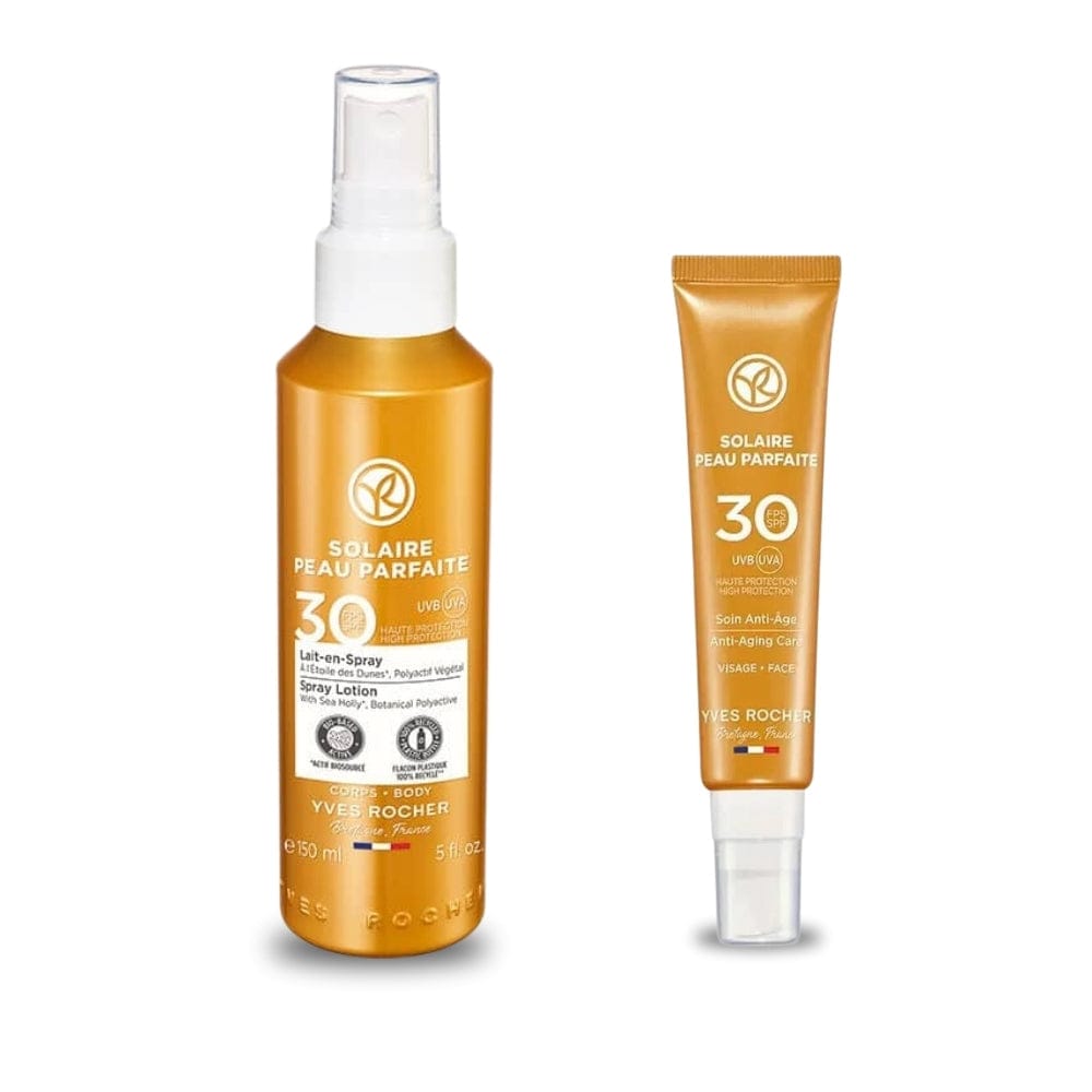 Yves Rocher Solaire Peau Parfaite Body Sun Spray SPF 30 150 ml &Solaire Peau Parfaite Spf 30 Anti Aging Sunscreen 40 ml - By Baano