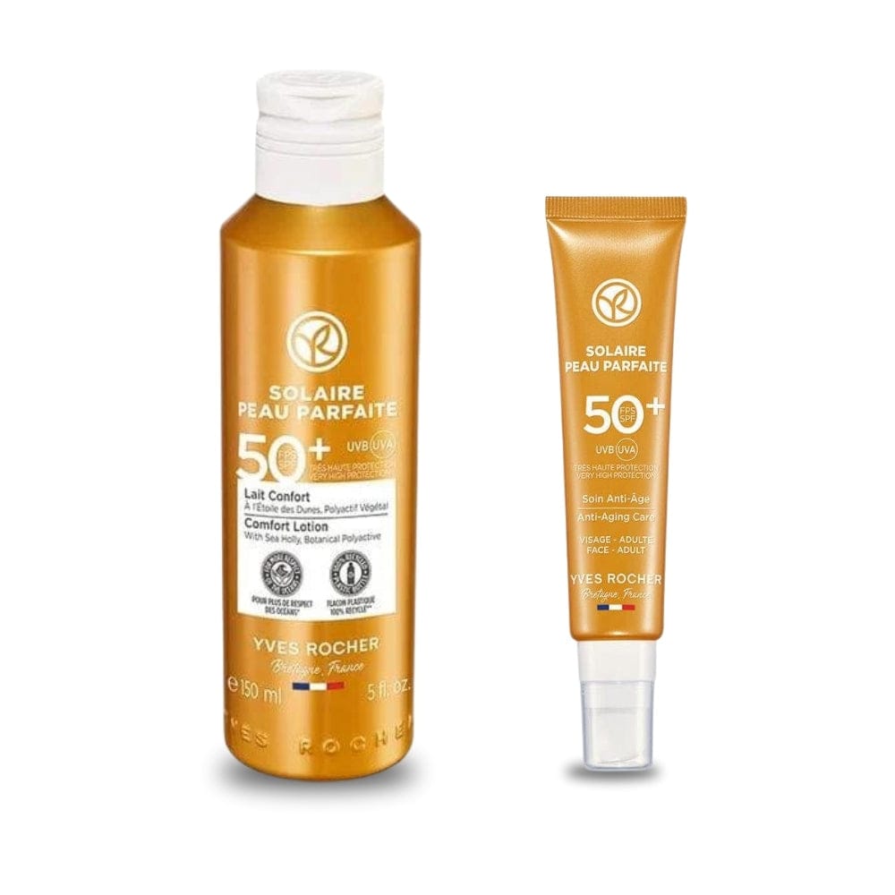Yves Rocher Solaire Peau Parfaite Body Sun Spray SPF 50 150 ml & Solaire Peau Parfaite Spf 50 Anti Aging Sunscreen 40 ml - By Baano