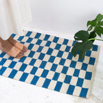 Zapotec Checkered Rug in Blue & Ivory