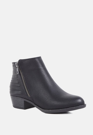 evan side zipper stacked heel ankle boots