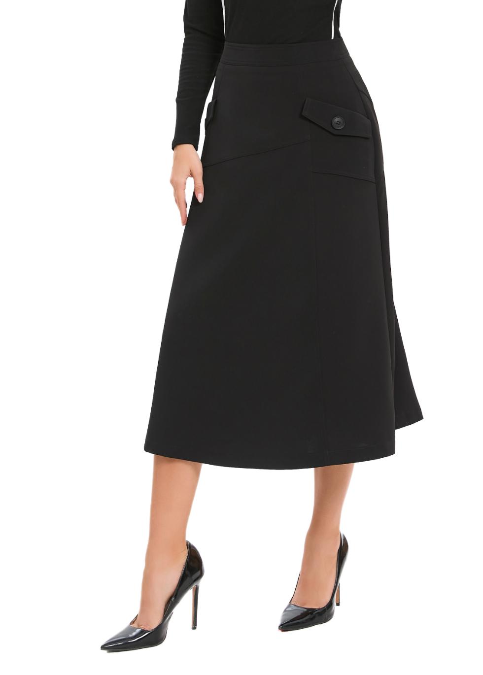 A-Line fully lined Midi Skirt with Pockets - By Baano