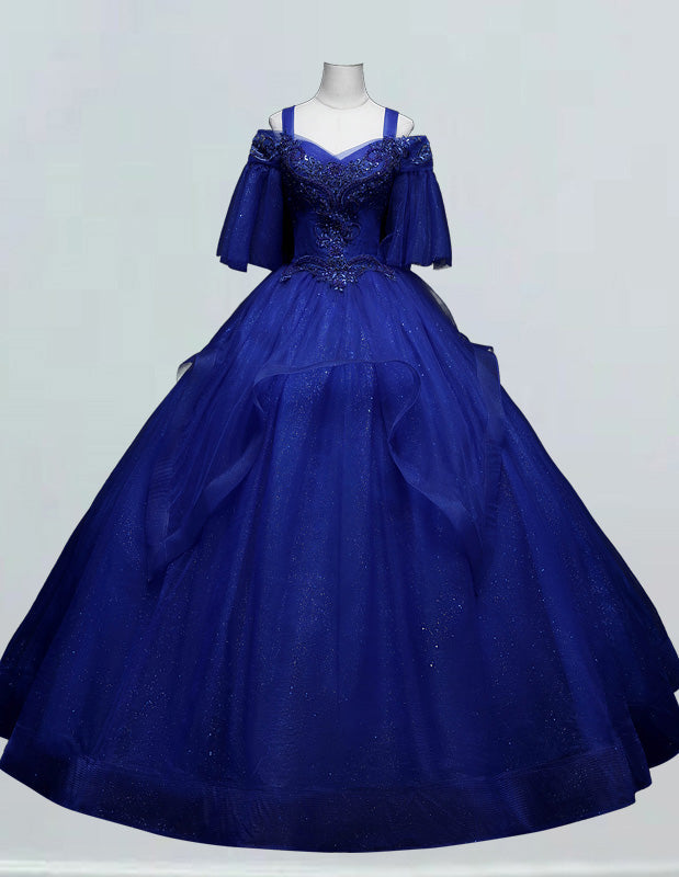 Royal Blue Long Wedding Dress Plus Size Evening Gown Lace Applique Ball Gown A line Wedding Gown Layered Formal Dress Bateau dress