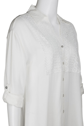 Cupio Collared Button Down 2 Way Sleeve Embellished Hi - Low Hem Viscose Top - Glamourous Grace