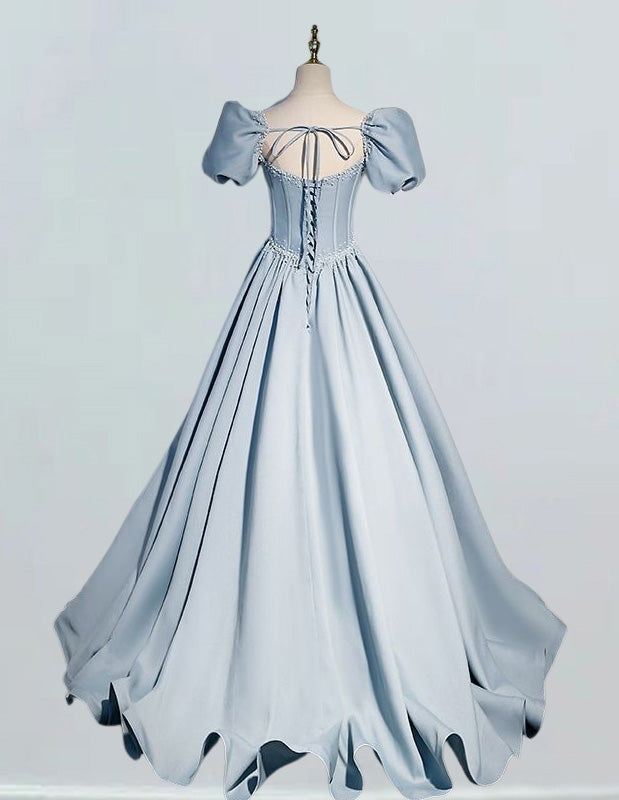 Girls' Elegant Satin Sweetheart Quinceanera Dress Pearl Beaded Ball Gown