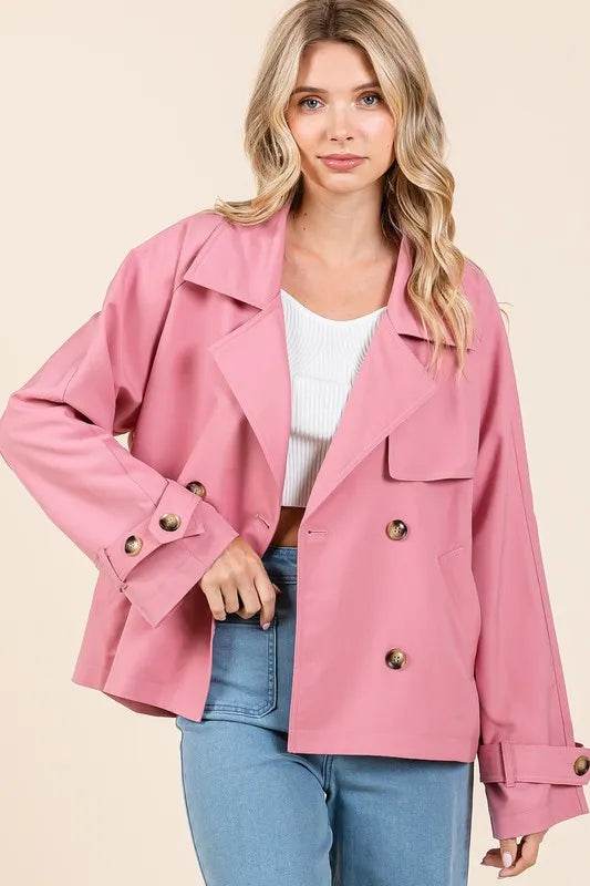 Mittoshop Double Breasted Long Sleeve Trench Coat Jacket - By Baano