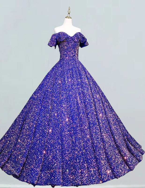 Royal Blue Sequin Strapless Prom Dress | Elegant Evening Gown for Girls