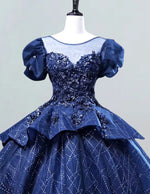 Girls' Navy Sequin Tulle Ball Gown | Scoop Neck Prom & Evening Dress