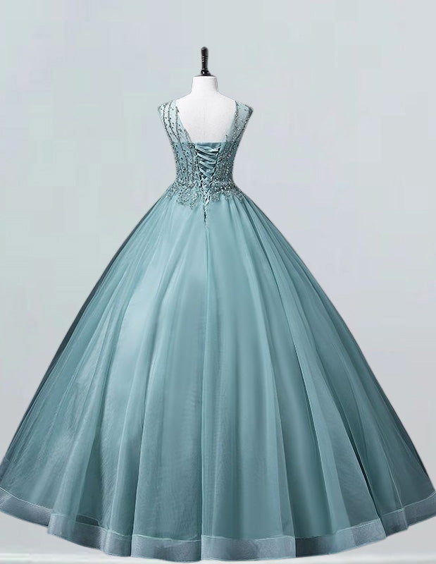 Green Prom Dress embroidered with Lace for women, Princess Party Dress women, ball gown for Party Women