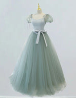 Mint Green Tulle Prom Dress Cap Sleeve Floor-Length Evening Gown