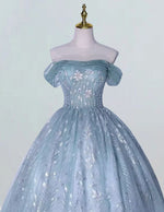 Women's Silver Lace Off-Shoulder Tulle Ball Gown | Elegant Evening & Prom Dress