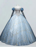 Tulle Long Sleeve Bridal Ball Gown Off the shoulder Princess Prom Dress Lace Applique Party Dress Long A line Formal Party Gown