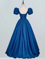 Elegant Blue Short-Sleeved V-Neck Prom Gown | Girls' Formal Evening Dress