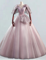 Women's Pink V-Neck Tulle Ball Gown | Evening Prom Bridesmaid Dress