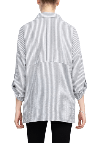 Adyson Parker Collared Button Down 2 Way Sleeve Pockets High Low Hem Polyester Shirt - Glamourous Grace