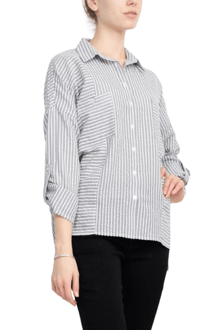 Adyson Parker Collared Button Down 2 Way Sleeve Pockets High Low Hem Polyester Shirt - Glamourous Grace