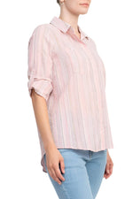 Adyson Parker Collared Button Down 2 Way Sleeve Pockets Multi Color Rayon Shirt - Glamourous Grace