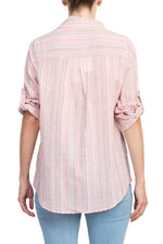 Adyson Parker Collared Button Down 2 Way Sleeve Pockets Multi Color Rayon Shirt - Glamourous Grace