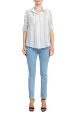 Adyson Parker Collared Button Down 2 Way Sleeve Pockets Multi Color Rayon Shirt - Glamourous Grace