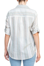 Adyson Parker Collared Button Down 2 Way Sleeve Pockets Multi Color Rayon Shirt - Glamourous Grace